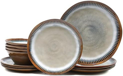 12 Piece Melamine Dinnerware Set, Unbreakable Plate and Bowls Set for 4