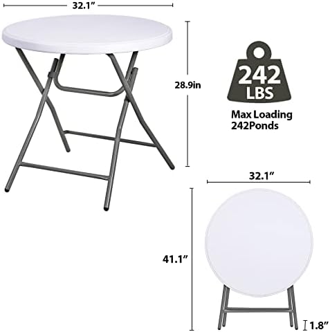 SUPER DEAL 32in Cocktail Table, Indoor Outdoor Portable High Top Table, Plastic Round Bar Height Folding Table for Party Wedding Event, White