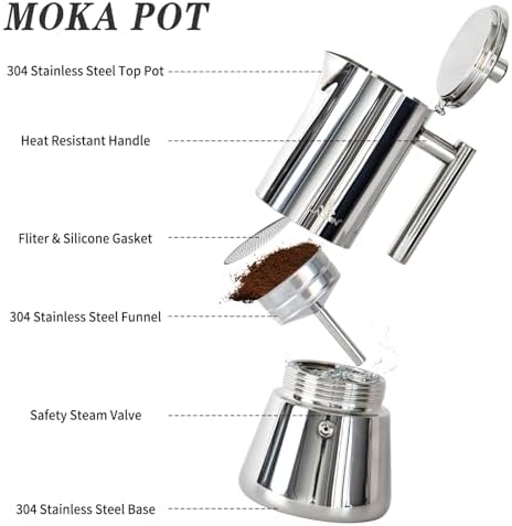LAOION Stovetop Espresso Maker, 12Cup 17.5 oz Moka Pot, Stainless Steel