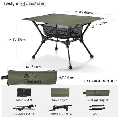 ONETIGRIS Dipper Camping Table, Lightweight Portable Folding Table with Mesh Storage Net, High/Low Options, Ideal for Camping, Hiking, Tailgating, Beach, Picnic, Travel, Backyard