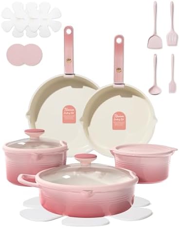 CAROTE 20pcs Titanium Cookware Set, Pots and Pans Set Detachable Handle