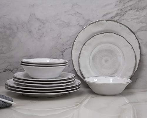 Melamine Dishes Dinnerware Sets - 12pcs Melamine Plate and Bowl Set White