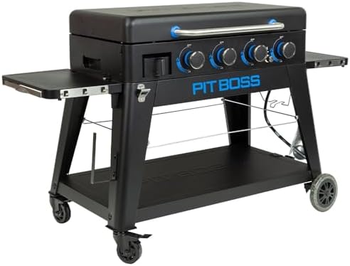 Pit Boss 4-Burner Propane Gas Non-Stick Ceramic Coated Rust-Resistant Portable Lift-Off and Stationary Griddle Grill with Hard Cover, 647-Sq. In. (35" L x 18" W) Cooking Space, 46,000 BTU, Black