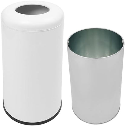 58.6 Liter / 15.48 Gallon Commercial Open Top Trash Can White Stainless Steel Trash Can Outdoor Indoor Garbage Enclosure with Lid Inside Barrel (White)