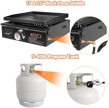 ABYDA 5 Feet Propane Regulator and Hose with Elbow Adapter for Blackstone 17 inch and 22 inch Table Top Griddle, Replacement Parts Connect to Large Propane Tank