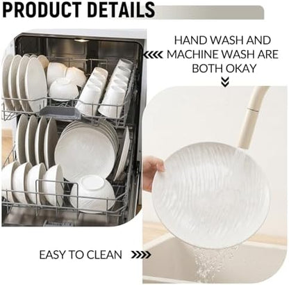 18pcs White Plastic PLates and Bowls Sets Heavy Duty includes Plastic Plates Reusable and Elegant Wheat Bowls and Rock-textured Design Cups for 6 People Outdoor Picnic,Camping Trip,Beach Day