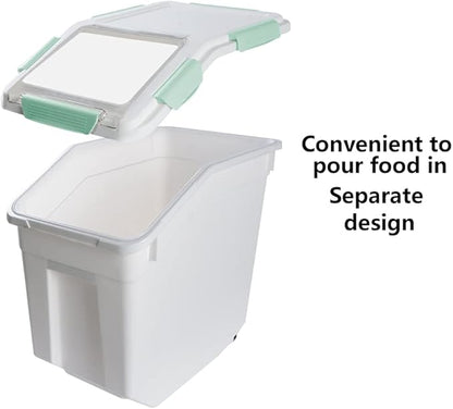 Airtight Flour Storage Container 25 lb Rice Storage Container with Wheels Seal Locking Lid, Food Containers with Measuring Cup& Scoop for Flour, Rice, Grain(Cyan)
