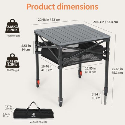 Nice C Aluminum Square Adjustable Height Camping Folding Table(20'' M Size)