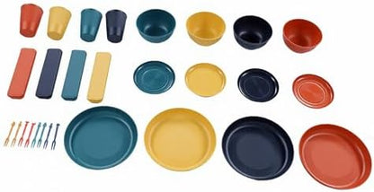 Karlak Dinnerware Sets Lightweight Unbreakable Plates and Bowls for 4 People Camping Travel Home Party PP Material