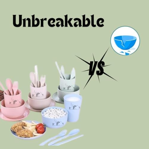 24 Pcs Wheat Straw Dinnerware Sets for 4-Unbreakable Reusable Plates and Bowls Sets Lightweight BPA Free,Microwave Safe,RV Camping Colourful cups Dishes for Dessert with Knife Fork