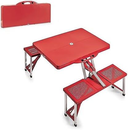 Picnic TIME Portable Folding Picnic Table with Seats for 4, Collapsible Aluminum Table with Benches & Umbrella Hole, Lightweight Foldable Table for Camping, Travel, Backyard, Tailgating