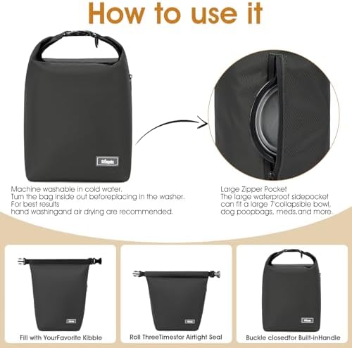 Pet Food Storage Bag Dog Food Travel Bag with 2PCS Collapsible Dog Travel Bowls Waterproof Kibble Storage Container for Road Trips Camping (Black, Small)