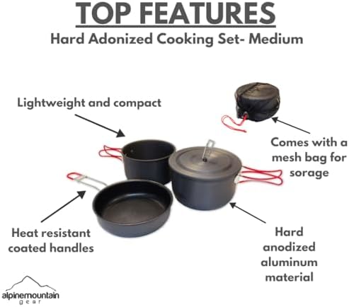 3 Piece Backpacker Hard-Anodized Cook Set - Camping Cookware with Carrying Bag (Made by Caddis Sports, Inc.)