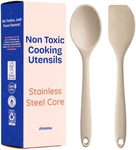 NonToxic Platinum Silicone Utensils, 100% Plastic-Free, 2-Pcs, Beige