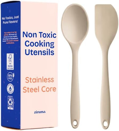 NonToxic Platinum Silicone Utensils, 100% Plastic-Free, 2-Pcs, Beige