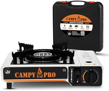 Portable Butane Gas Stove with Automatic Ignition and Carrying Case – Compact Camping Stove for Hiking, Outdoor Cooking, and Emergency Use (WHİTE)