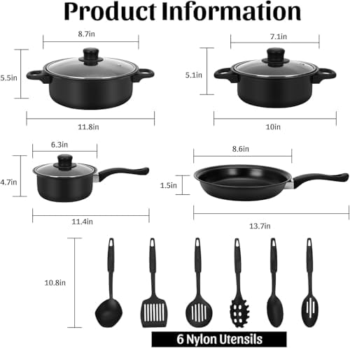 13 Piece Cookware Set Portable Lightweight Cast Iron Pots and Pans Set