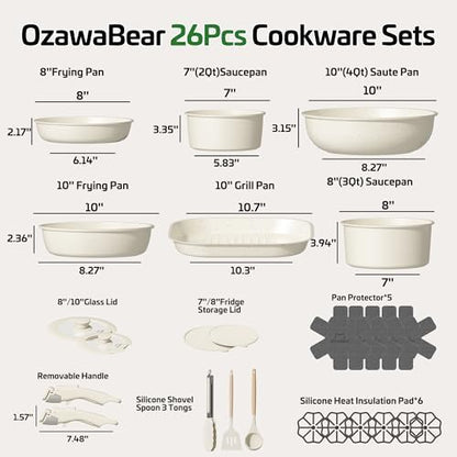 26 Pcs Pots and Pans Set Non Stick, Detachable Handle Cookware