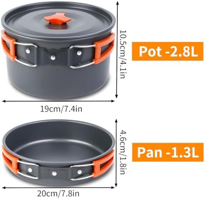 18-Piece Large Capacity Camping Cookware Set Aluminum Mess Kit