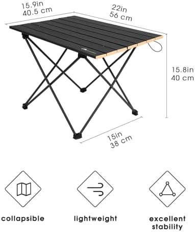 MOON LENCE Ultralight Folding Camping Table, Compact, Portable with Carry Bag, for Outdoor Cooking, Picnic, Camp, Boat, Travel (Black, Gold Side - M)