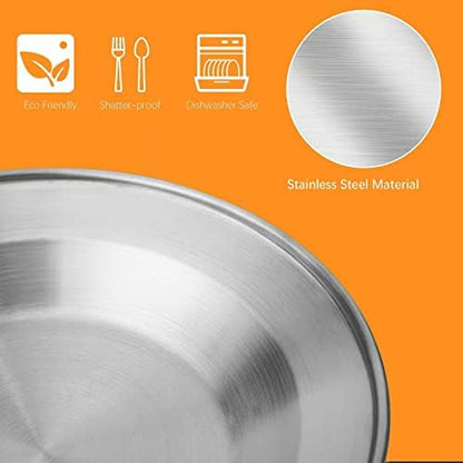 Stainless Steel Camping Cutlery Set - 8 Piece, Includes Spoons, Mugs, Bowls, Plates, Rags & Organizer Straps - Easy to Carry for Backpacking, Camping, Hiking and Picnics