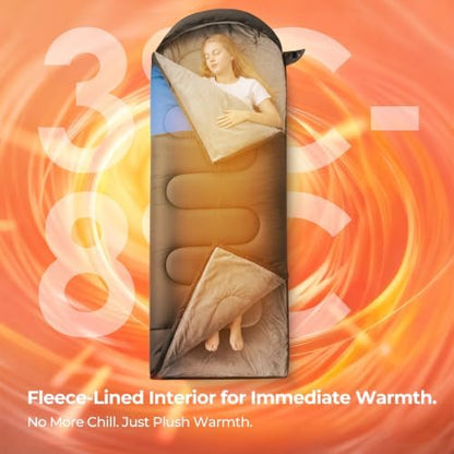 FARLAND Sleeping Bags for Adults Cold Weather & Camping, Fleece-Lined