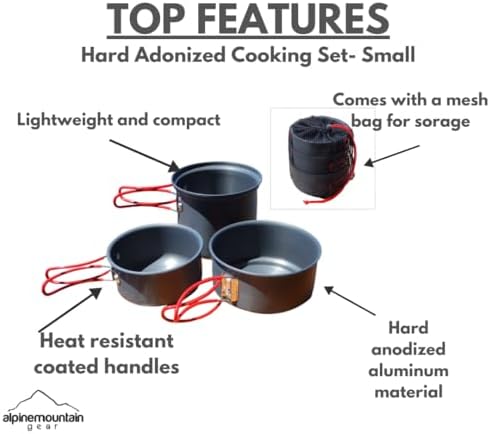 3 Piece Backpacker Hard-Anodized Cook Set - Camping Cookware with Carrying Bag (Made by Caddis Sports, Inc.)