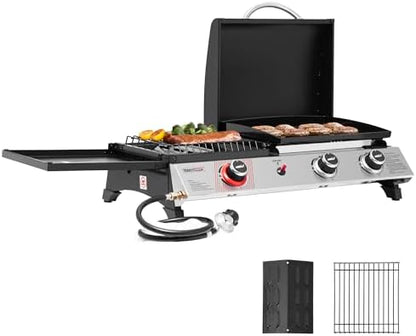Royal Gourmet PD1305H 3-Burner Propane Gas Grill, Griddle Combo with Lid