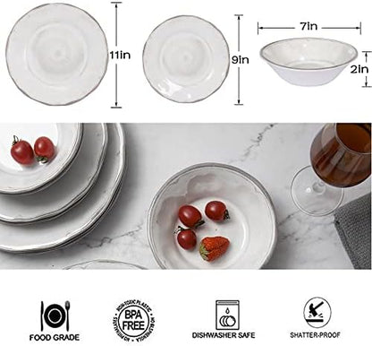 Melamine Dishes Dinnerware Sets - 12pcs Melamine Plate and Bowl Set White