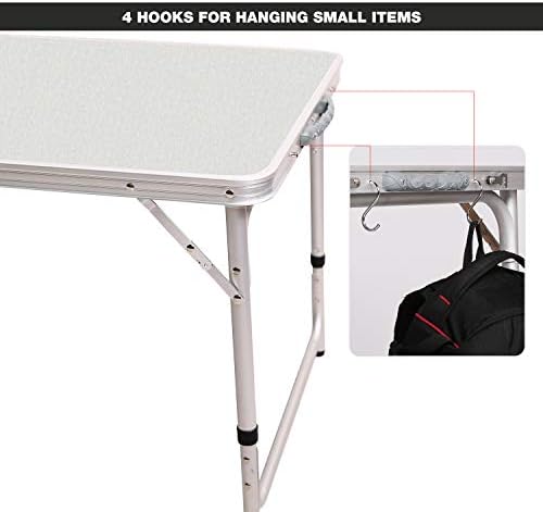 RedSwing 4ft Aluminum Camping Table, 48x24 Inch Portable Folding Table with Adjustable Height, Lightweight for Outdoor Picnic, Beach, BBQ, Camping & Indoor Use