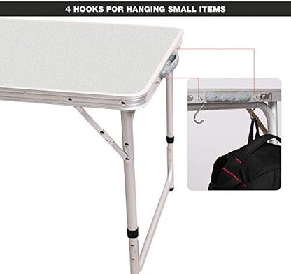 RedSwing 4ft Aluminum Camping Table, 48x24 Inch Portable Folding Table with Adjustable Height, Lightweight for Outdoor Picnic, Beach, BBQ, Camping & Indoor Use