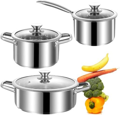 Stainless Steel pots and pans set, 6 Piece Nonstick Induction Kitchen Cookware Set, Works with Induction/Electric and Gas Cooktops, Nonstick, Oven Safe, Camping Cookware