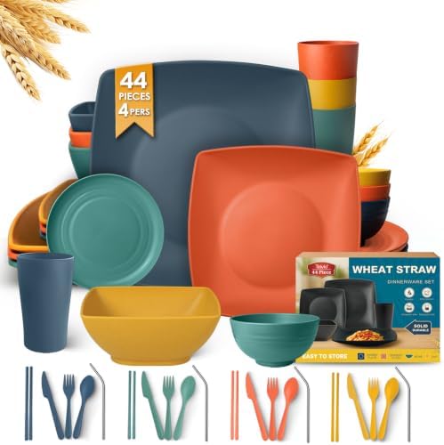 Teivio 44-piece With Flatware Plates and Bowls Sets, Dishes Set for 4