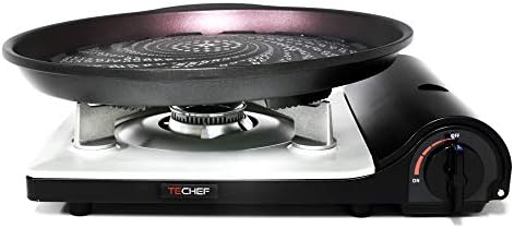 TECHEF - Stovetop Korean BBQ Non-Stick Grill Pan with Agni Portable Gas Stove Burner, Made in Korea (Grill Pan w Stove)