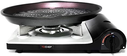 TECHEF - Stovetop Korean BBQ Non-Stick Grill Pan with Agni Portable Gas Stove Burner, Made in Korea (Grill Pan w Stove)