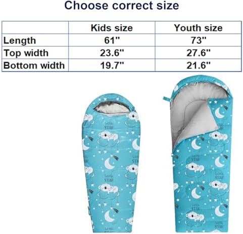 KidzAdventure Mummy Style 32 – 59F Kids Sleeping Bag with Pillow Sleeve, 4 Season, Lightweight and Backpacking Style, Ideal for Camping, Sleepover, Boys, Girls, and Youth