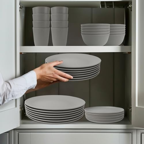Wrova 40Pack plates and bowls sets for kitchen - Unbreakable wheat straw dinnerware sets service for 8 - Alternative plastic 40pcs dish sets for picnic,camping and R.V. - (Grey)