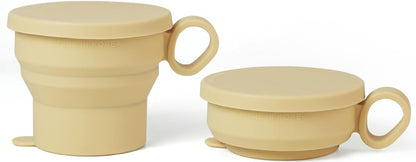 carrotez 2 pack MiniSilicone Collapsible Travel Cup for Camping, Hiking, Backpacking, and Picnics, 6 oz, Reusable, Food-grade, BPA- Free, Lightweight, Unbreakable, Portable, Small Size - Yellow Butter