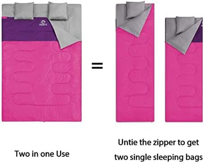 oaskys Double Sleeping Bag for Adults with 2 Pillows - Queen Size XL Waterproof Sleeping Bag for All Season Camping Hiking Backpacking 2 Person Sleeping Bags for Cold Weather & Warm