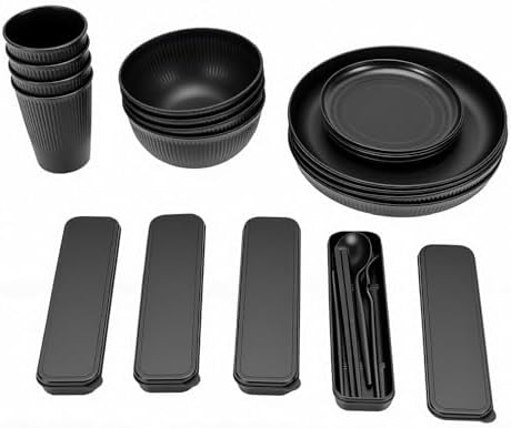 VINGVO Dinnerware Set for 4, Microwave Safe PP Plates Bowls