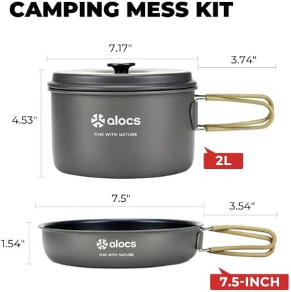 ALOCS 2-Piece Camping Cookware Set, 2.2L Pot & 7.5-Inch Nonstick Fry Pan