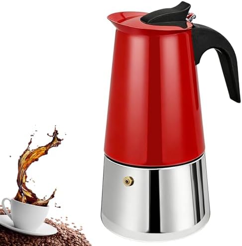 4 Cup Stovetop Espresso Maker Stainless Steel Moka Pot Stove Top Percolator Italian Coffee Makers Capable Mocha Greca Machine Cafe Classic Induction Cookers for Home and Camping 200ml 6.6oz
