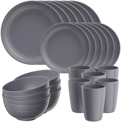 Quatish 24 Piece Plates and Bowl Set for 6, Dinnerware Dish Set for Kitchen