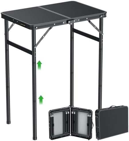 GARLLEN 2ft Camping Table 23.6" L x 15.7" W, 3 Adjustable Height Max 29.41"