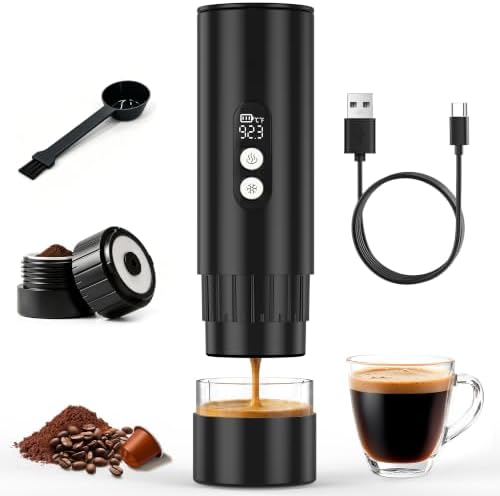Electactic Portable Coffee Maker with Self-Heating, Camping Coffee Maker for Travel with 9000mAh Battery, Travel Coffee Maker for Ground Coffee & Nespresso Pods, Ideal for Gym/Camp/Travel/Office