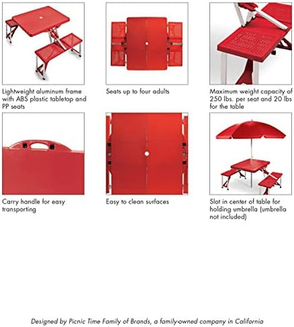 Picnic TIME Portable Folding Picnic Table with Seats for 4, Collapsible Aluminum Table with Benches & Umbrella Hole, Lightweight Foldable Table for Camping, Travel, Backyard, Tailgating