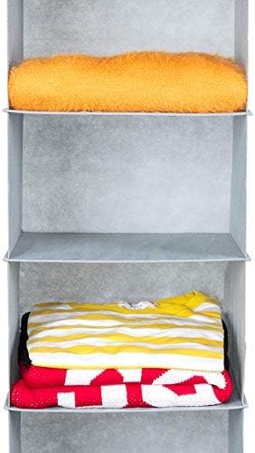 MAX Houser 6 Tier Shelf Hanging Closet Organizer, Closet Hanging Shelf with 2 Sturdy Hooks for Storage,2 Pack, Foldable (Light Grey)