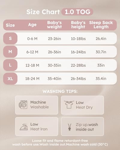 Yoofoss Baby Sleep Sack 12-18 Months Rayon Made from Bamboo 1.0 Tog
