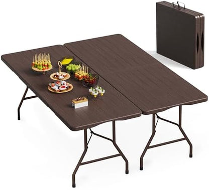 VSOAEIL 6 Foot Folding Table 2 Pack, 6 FT Foldable Plastic Table Heavy Duty