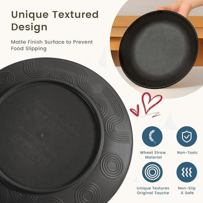 Homienly 40-Pieces Wheat Straw Dinnerware Set, Kitchen Plastic Wheat Straw Dinnerware Set - Service for 8, Unbreakable Lightweight Dish Set for Kitchen, Camping - Plates Set, Bowls, Cups Set(Black)